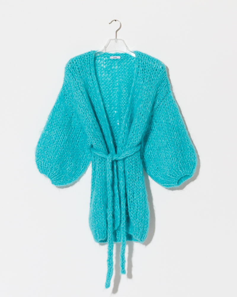 Maiami Alpaca Cardigan with belt in mint green.