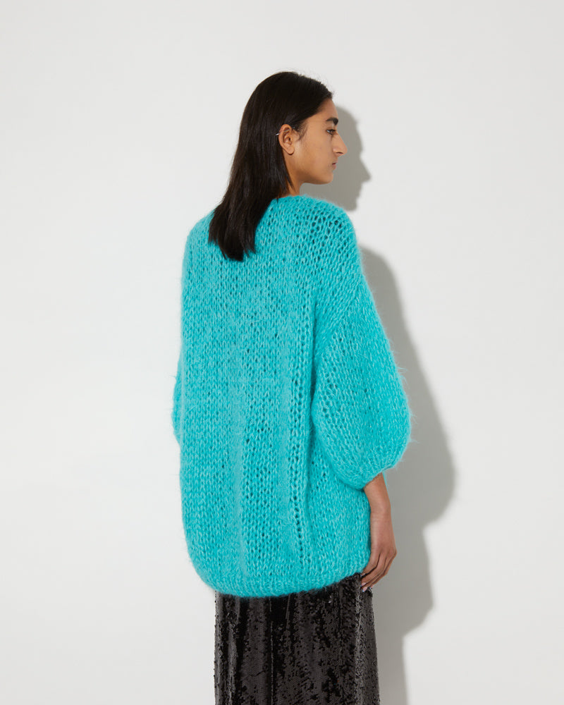 Maiami knitted oversized cardigan in mint green. Made from Alpaca.
