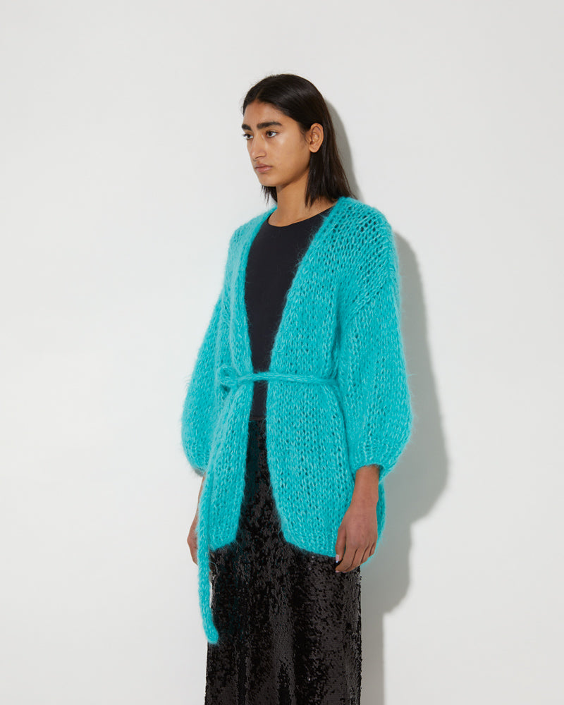 Maiami knitted oversized cardigan in mint green. Made from Alpaca.