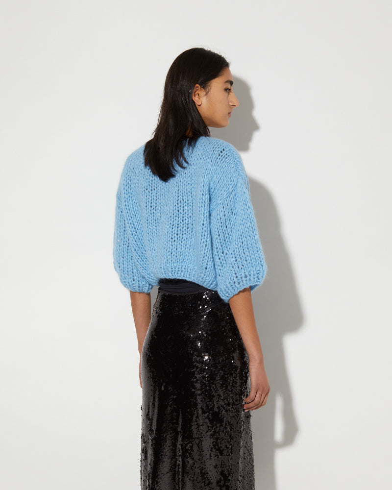 Maiami knitted Alpaca Cardigan in Alaskan Blue.