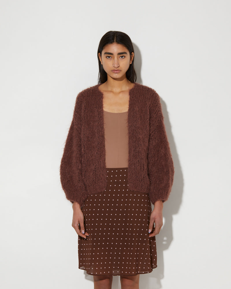 Maiami knitted Alpaca cardigan in marron.