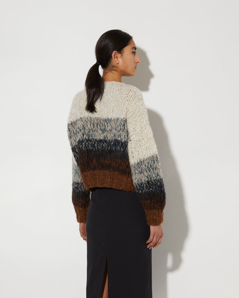 Back view of Maiami Alpaca ombre sweater in brown.