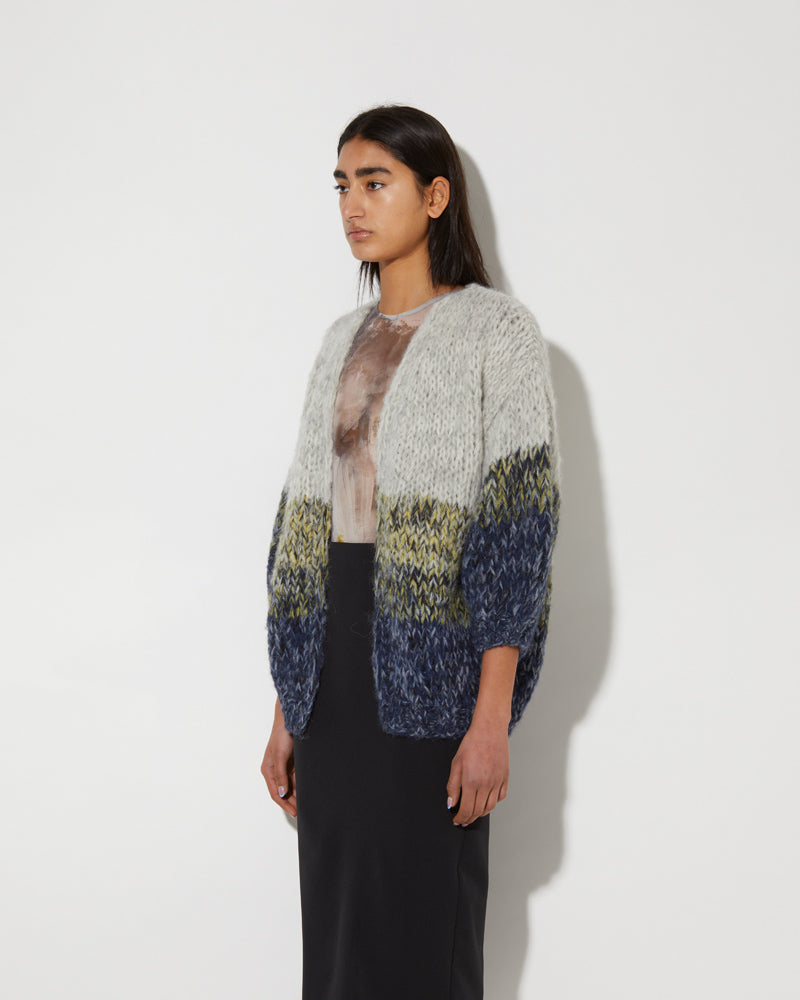 Maiami knitted Alpaca cardigan. Ombre style in navy.