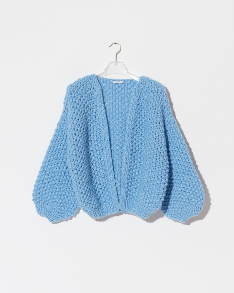 Maiami bomber cardigan in Alaskan Blue.