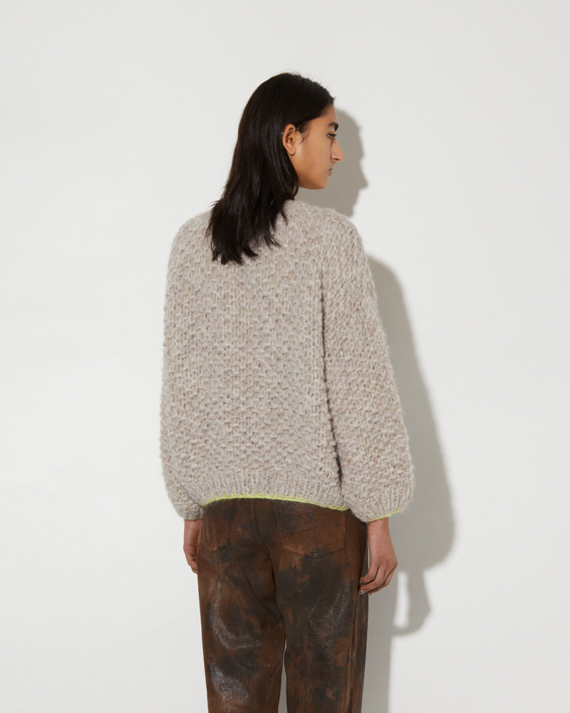 Back view of Maiami bomber cardigan. Made from Alpaca. Coloured in soft melange.