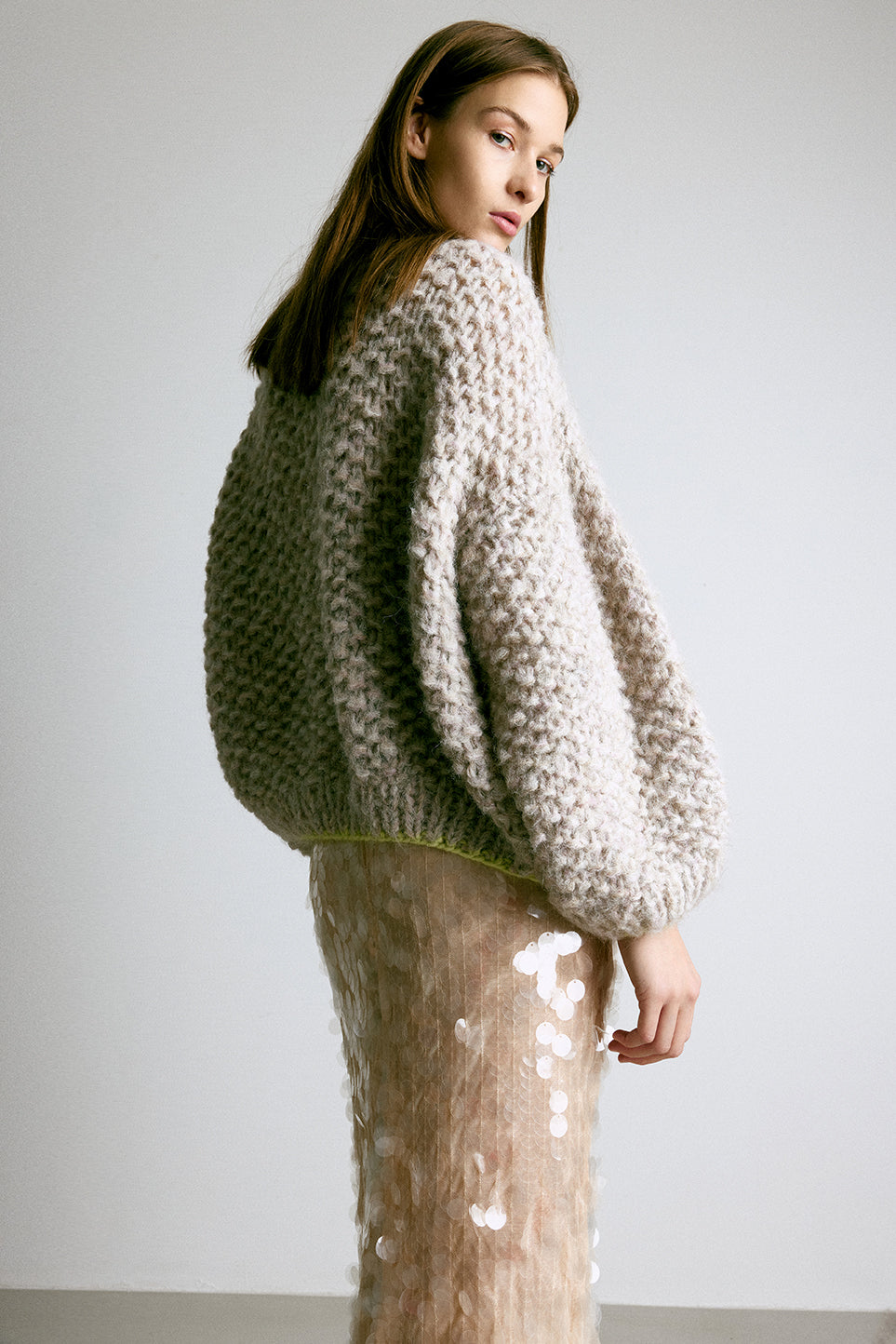 Maiami Alpaca cardigan with pearl pattern in soft melange.