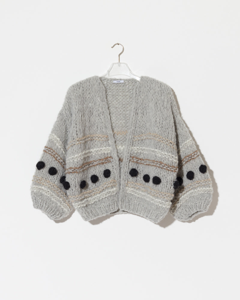 Maiami Alpaca big bomber cardigan with black bobbles.