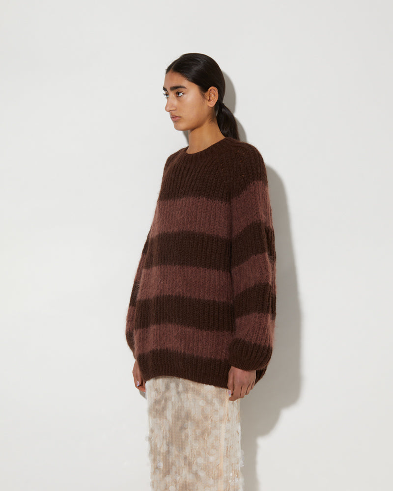 Maiami Pullover with stripes coloured in DarkChocolate.