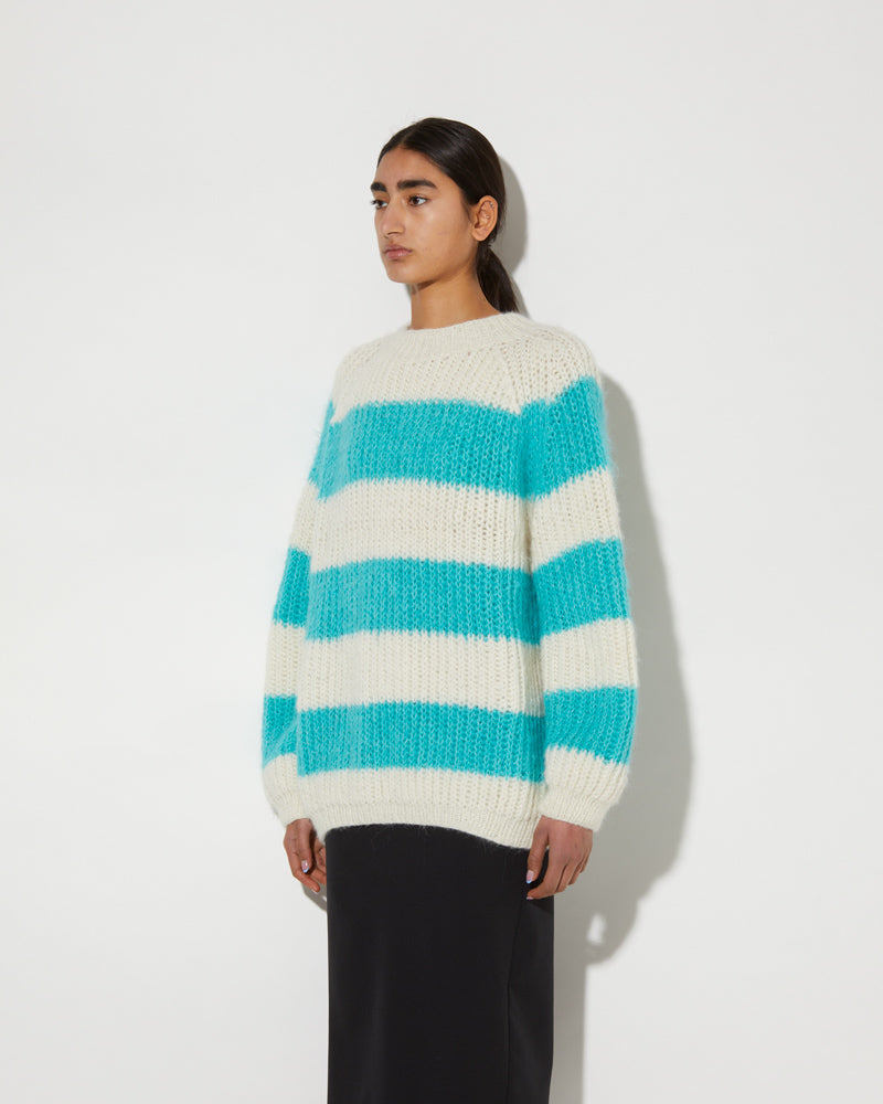 Maiami Alpaca pulli in mint and white with stripes.