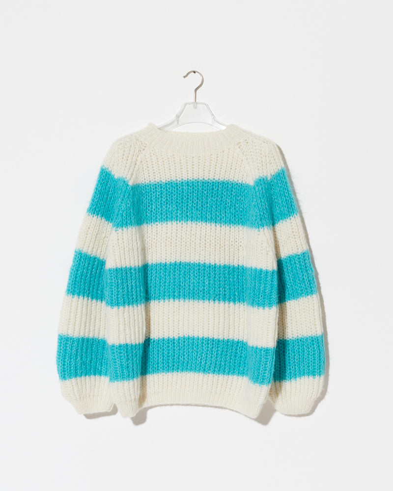 Maiami Alpaca Pullover. White and Mint - Stripes.