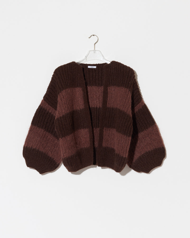 Maiami Alpaca Bomber Cardigan in DarkChocolate. Hand-knitted cardigan.