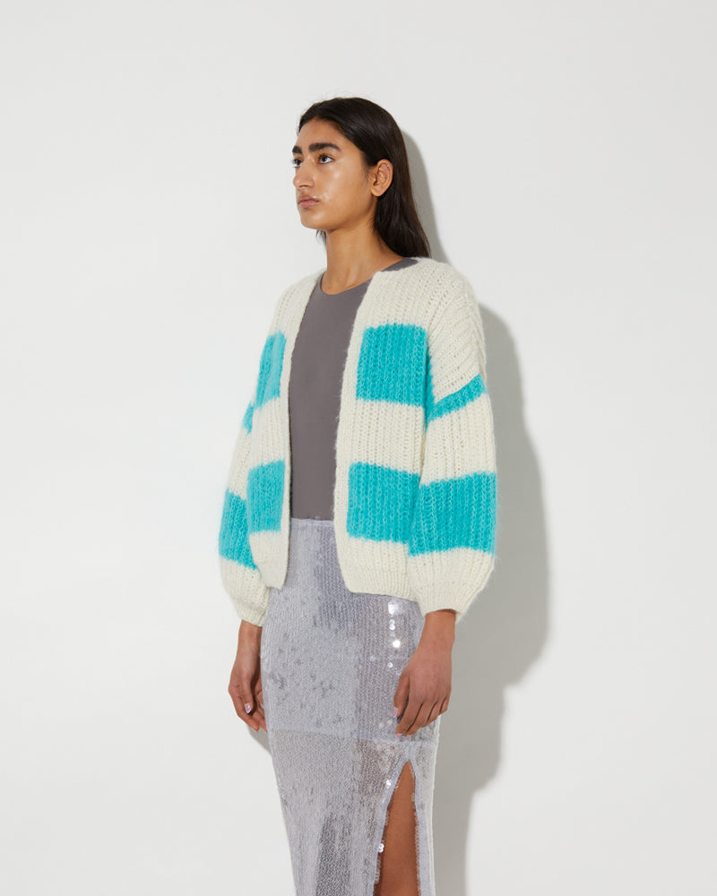 Maiami Bomber Cardingan made from Alpaca with stripes in mint.