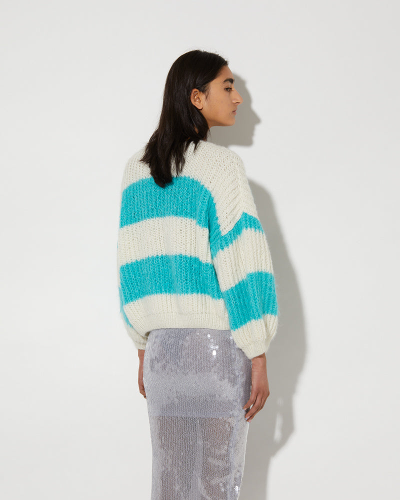 Maiami handmade cardigan sweater in white/mint.