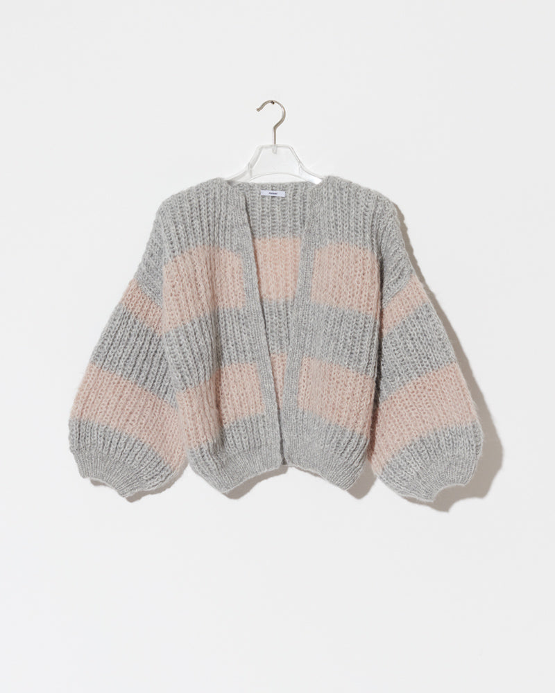 Maiami Knitwear Cardingan in grey and sand. Bomber Sweater.