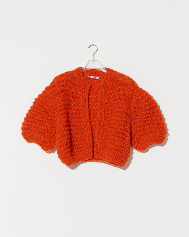 Boxy Alpaca Cardigan with short, puffy sleeves in burnt orange by Maiami