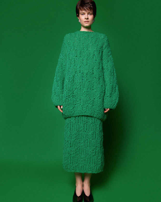 Fleecy Alpaca Oversized Cable Pullover