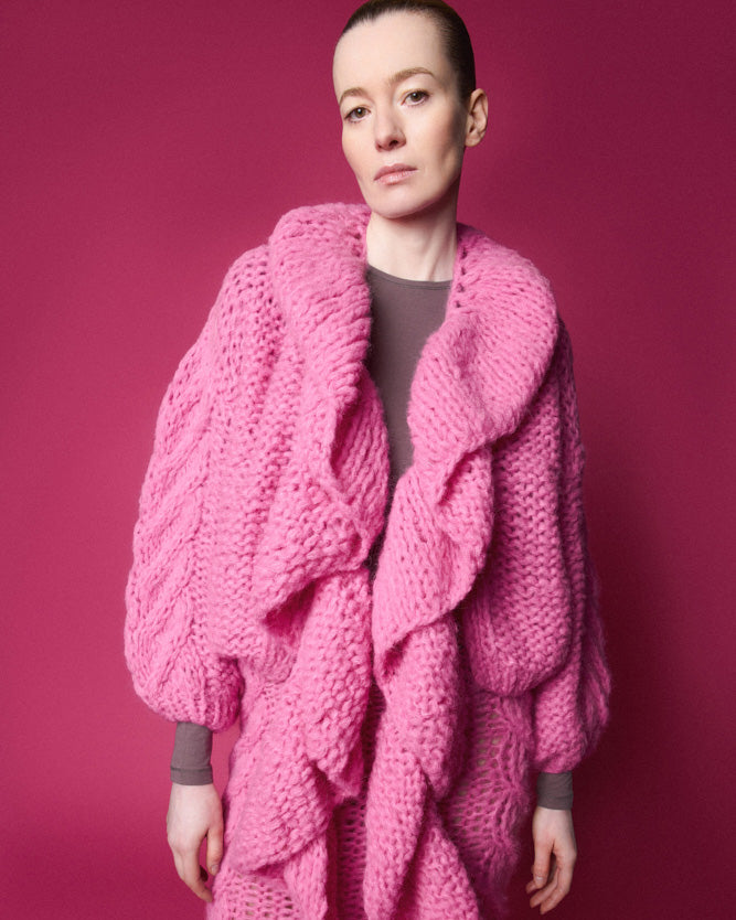 Fleecy Alpaca Cable Bomber Cardigan