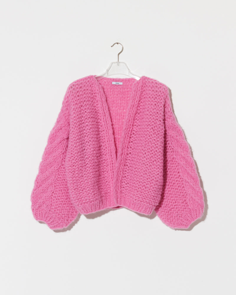 Boxy, voluminous Alpaca Cardigan with cable detail on sleeve in Pink by Maiami