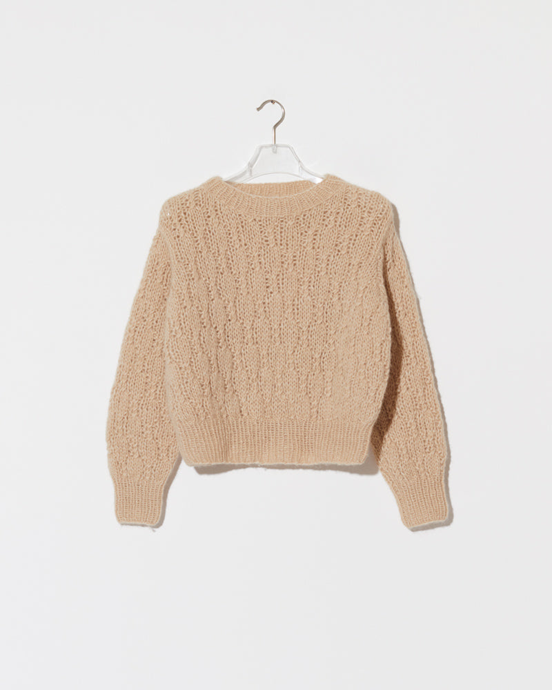 Short Alpaca Sweater with Cable Pattern in Beige by Maiami