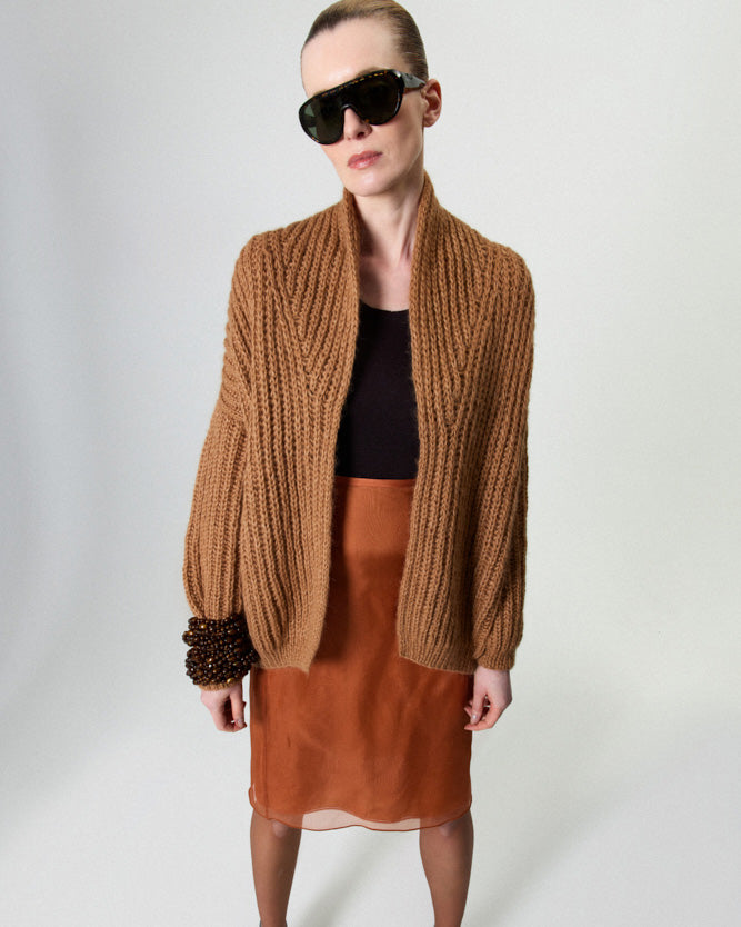 Chunky Alpaca Brioche Shawl Collared Cardigan