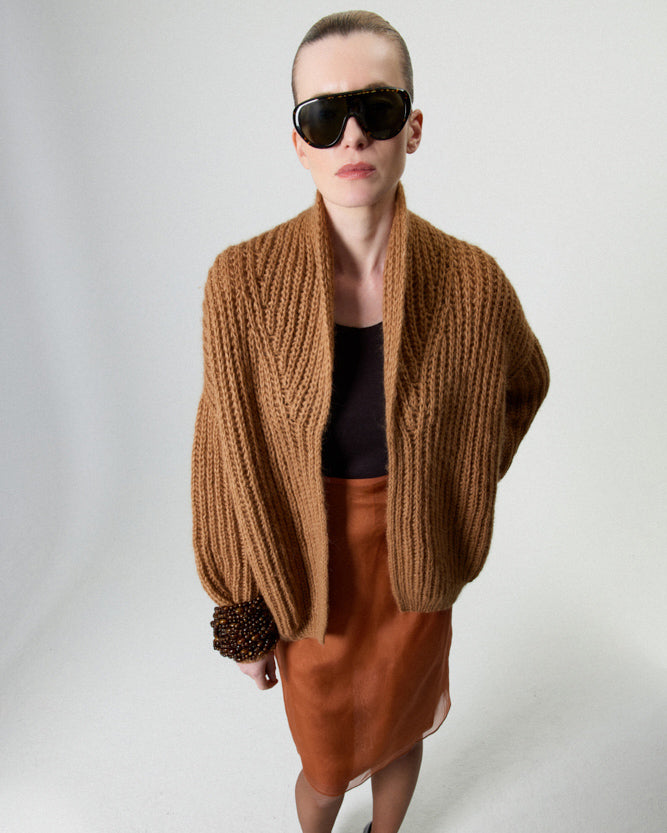 Chunky Alpaca Brioche Shawl Collared Cardigan