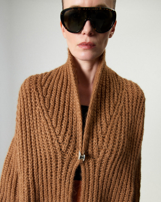 Chunky Alpaca Brioche Shawl Collared Cardigan