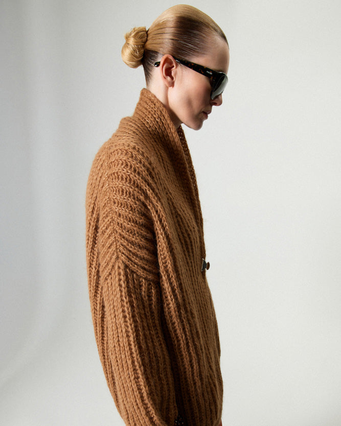 Chunky Alpaca Brioche Shawl Collared Cardigan