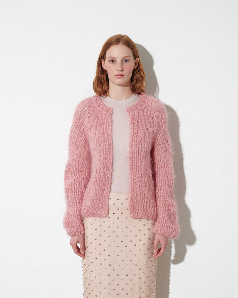 Alpaca Cardigan with slim-fit silhouette in Strawberry Cream by Maiami