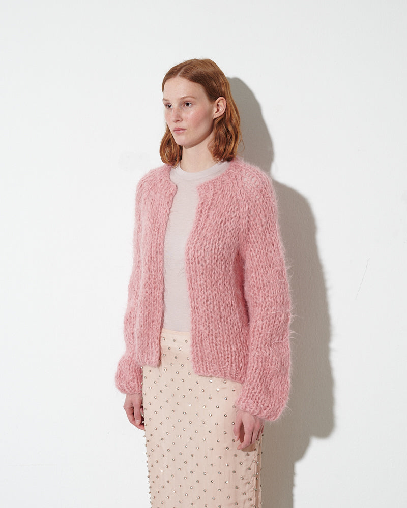 Alpaca Cardigan with slim-fit silhouette in Strawberry Cream by Maiami