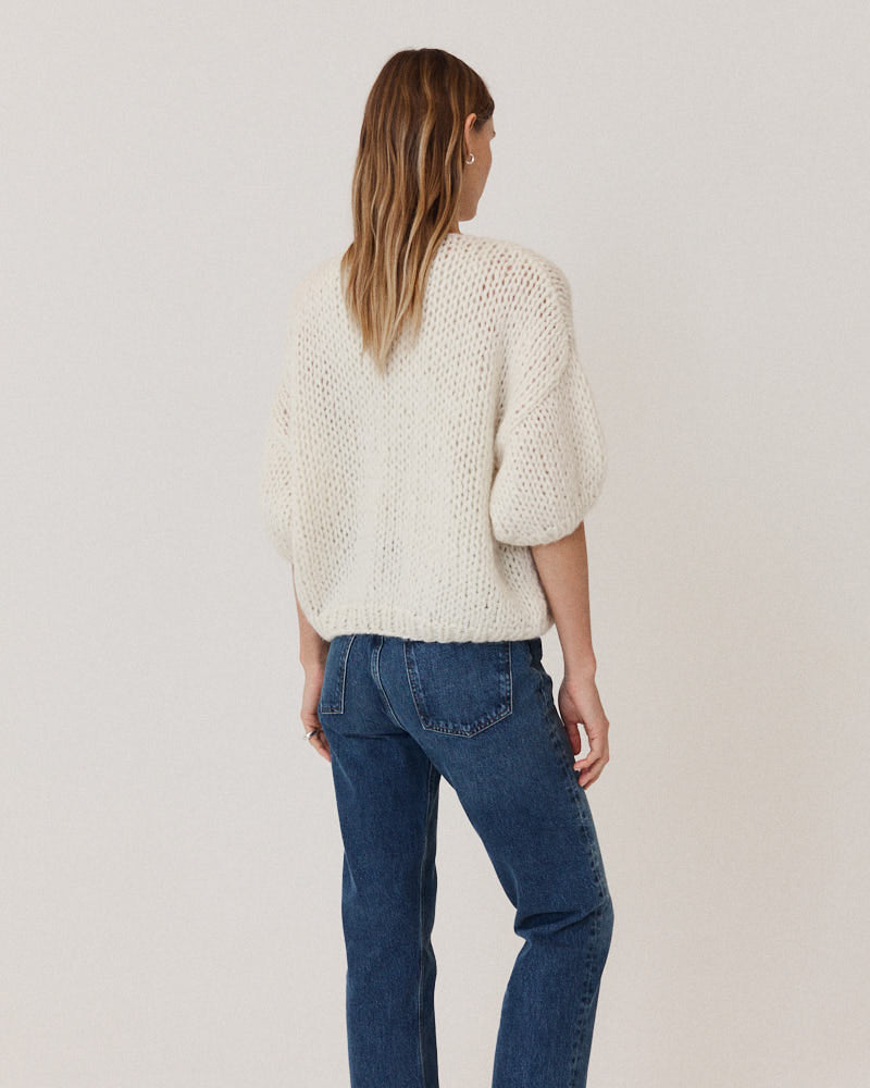 Alpaca Bomber Cardigan, Short Sleeves