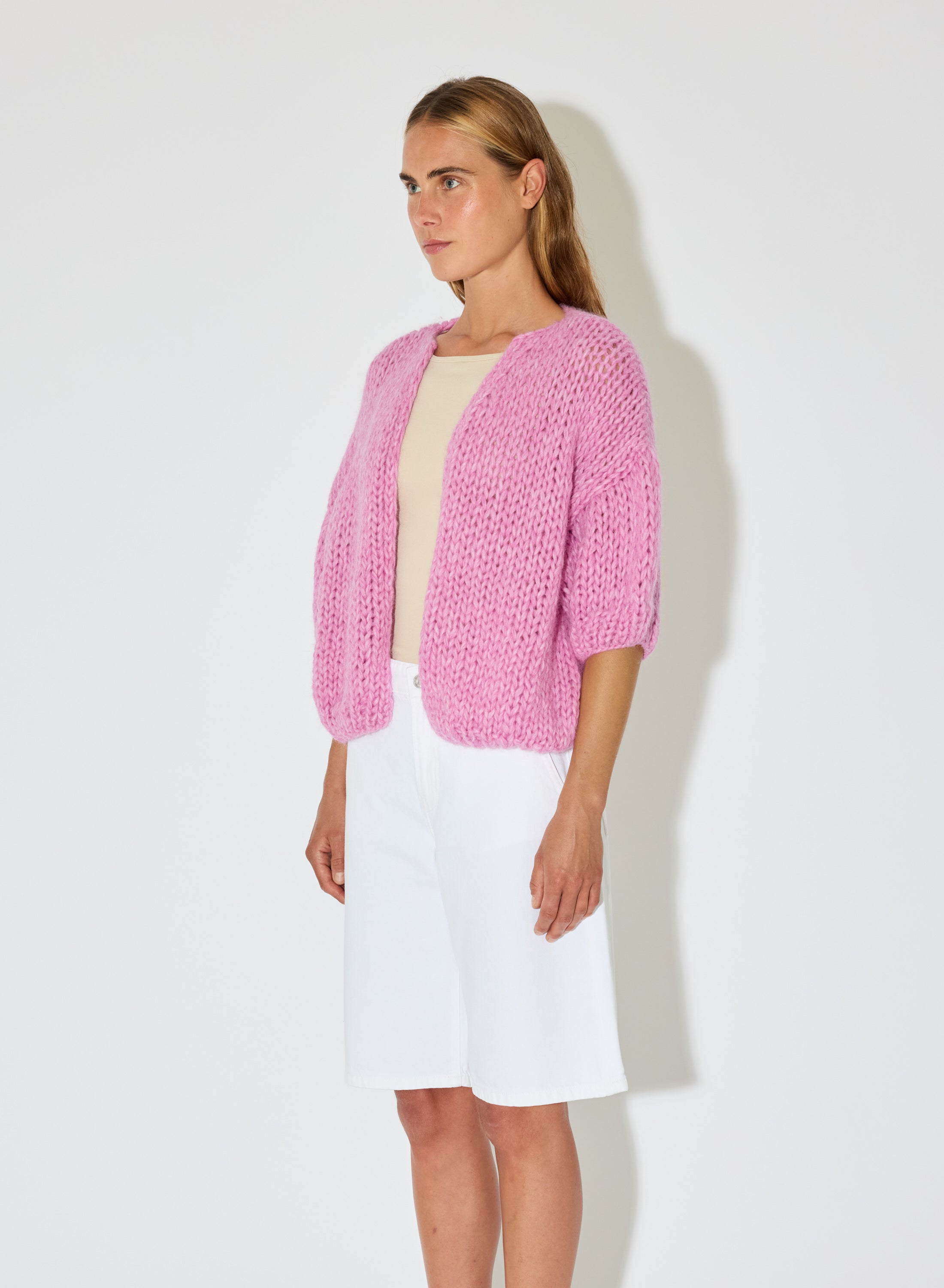 Alpaca Bomber Cardigan Short Sleeves | Soft Chunky Knit | Maiami