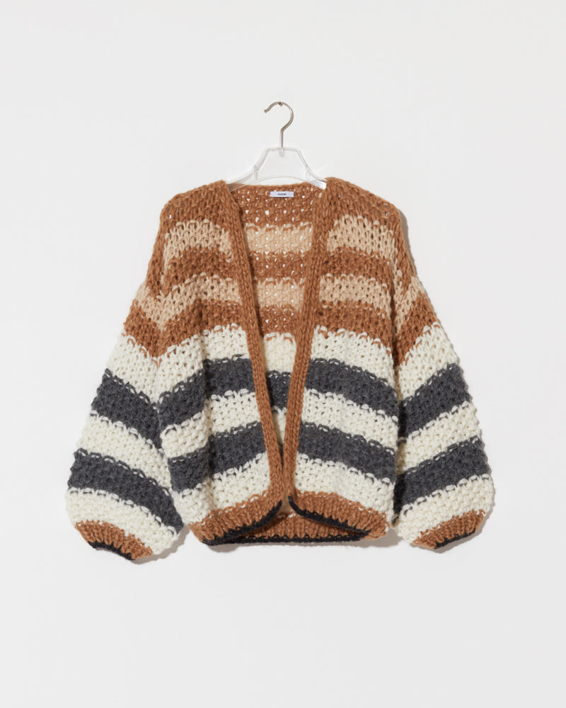 Alpaca Cardigan with Pearl Pattern and Stripes in Creme, Fudge, Creme and Grey by Maiami