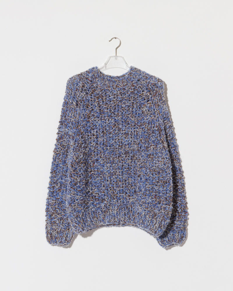 Alpaca Tweed Sweater with a Pearl Pattern in a blue melange by Maiami