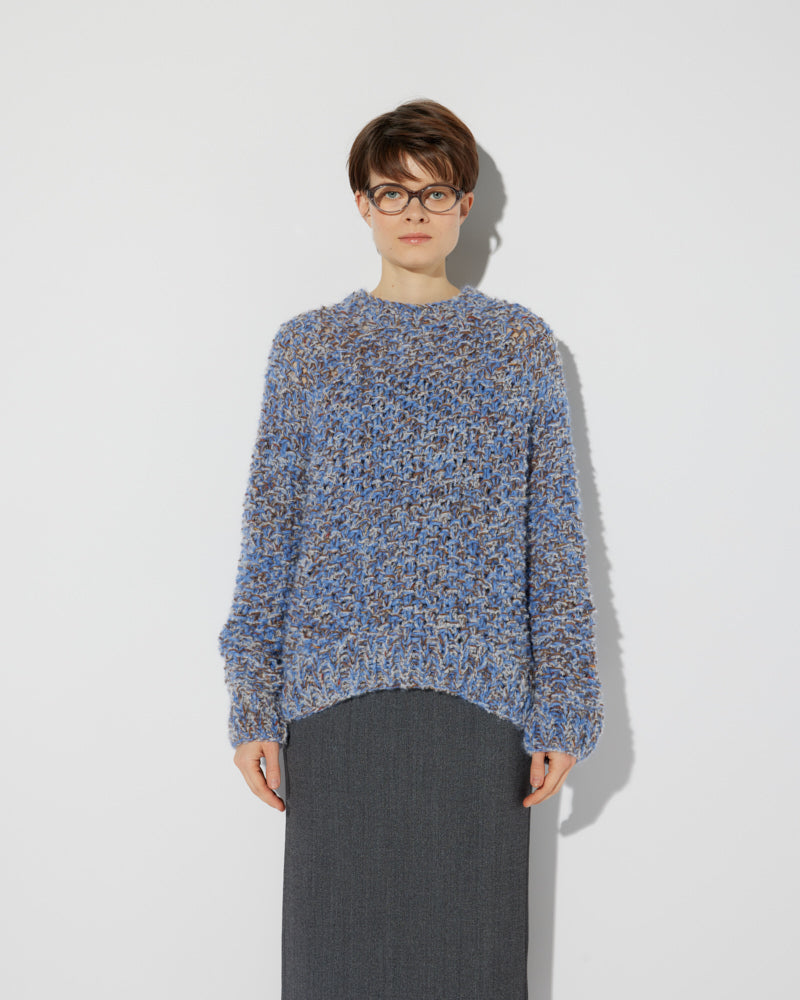 Alpaca Tweed Sweater with a Pearl Pattern in a blue melange by Maiami