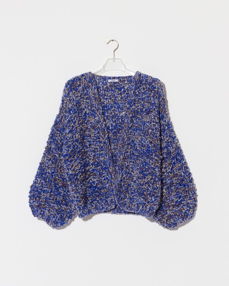 Alpaca Tweed Bomber Cardigan with Pearl Pattern in a blue melange by Maiami