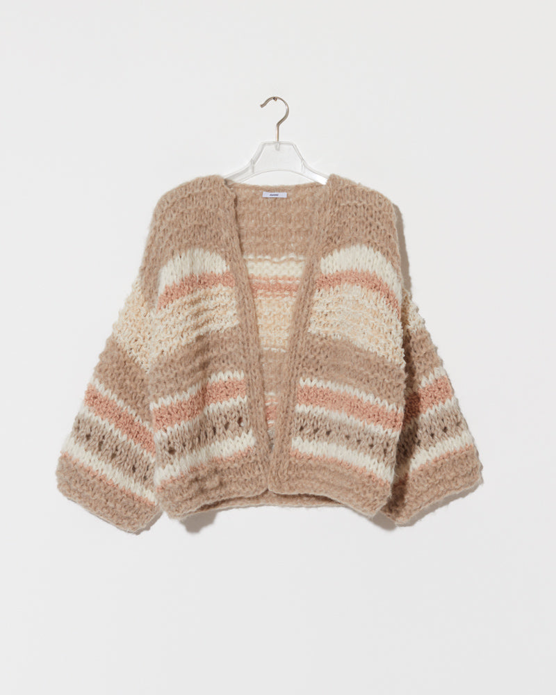 Alpaca Mix Pattern Bomber Cardigan