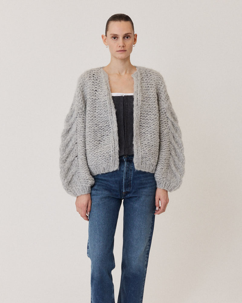 Fleecy Alpaca Cable Bomber Cardigan