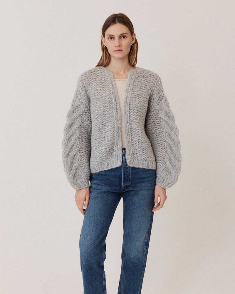 Fleecy Alpaca Cable Bomber Cardigan