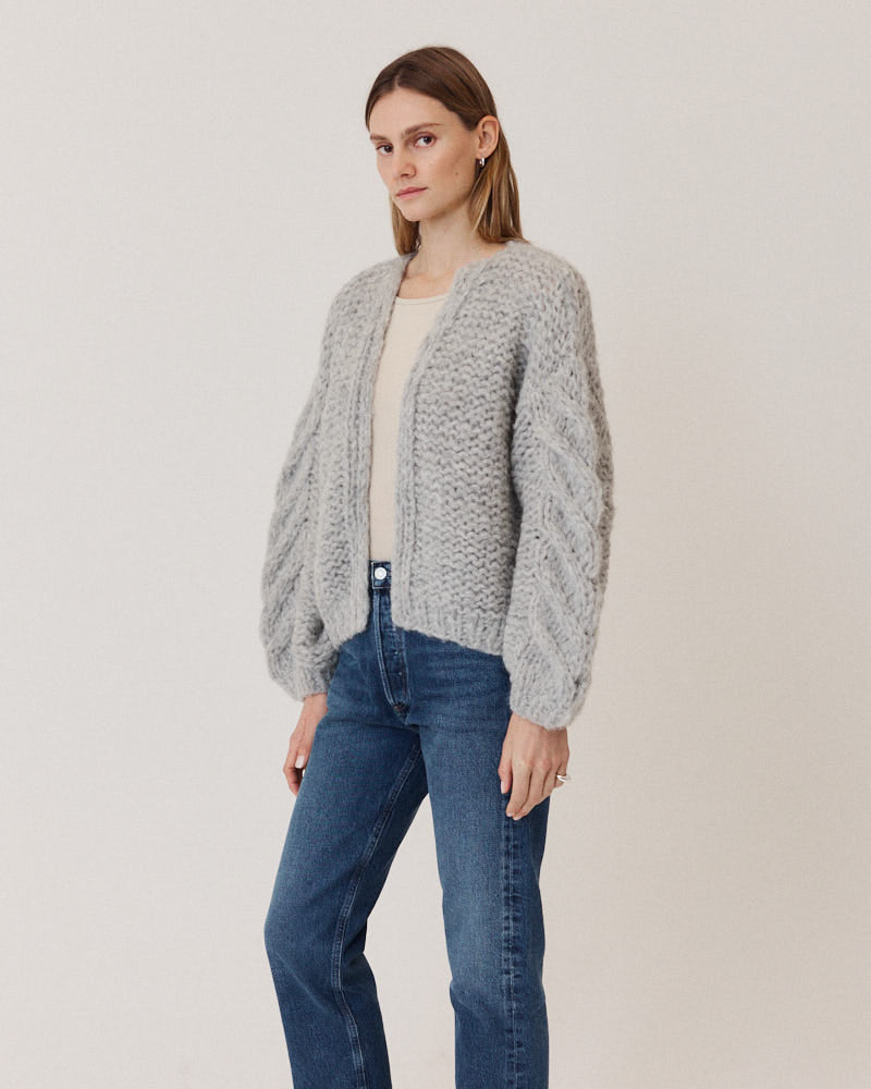 Fleecy Alpaca Cable Bomber Cardigan