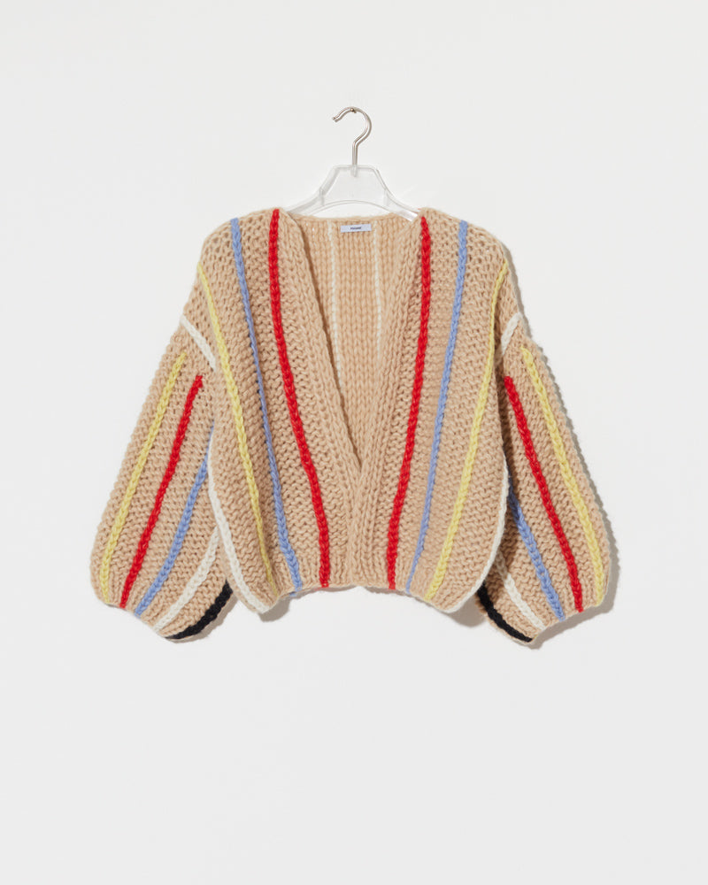 Preview: Chunky Alpaca Bomber Cardigan Vertical Stripes