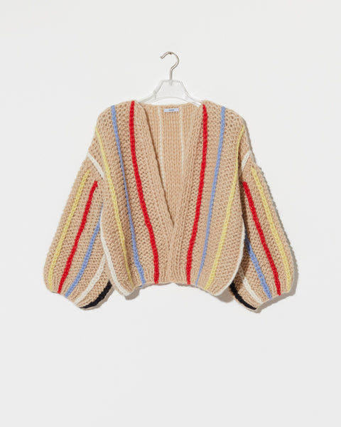 MAIAMI | Chunky Alpaca Cardigan with Graphic Vertical Stripes