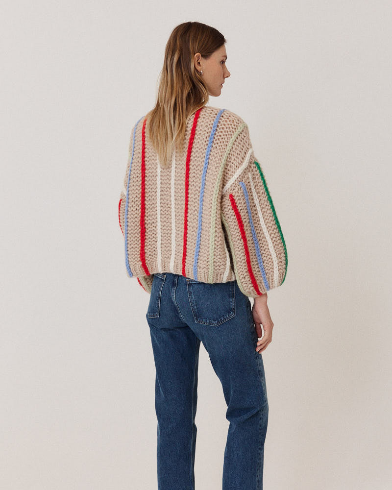Preview: Chunky Alpaca Bomber Cardigan Vertical Stripes