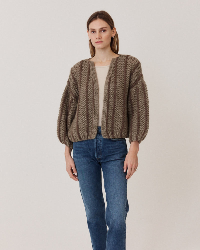 Preview: Chunky Alpaca Bomber Cardigan Vertical Stripes