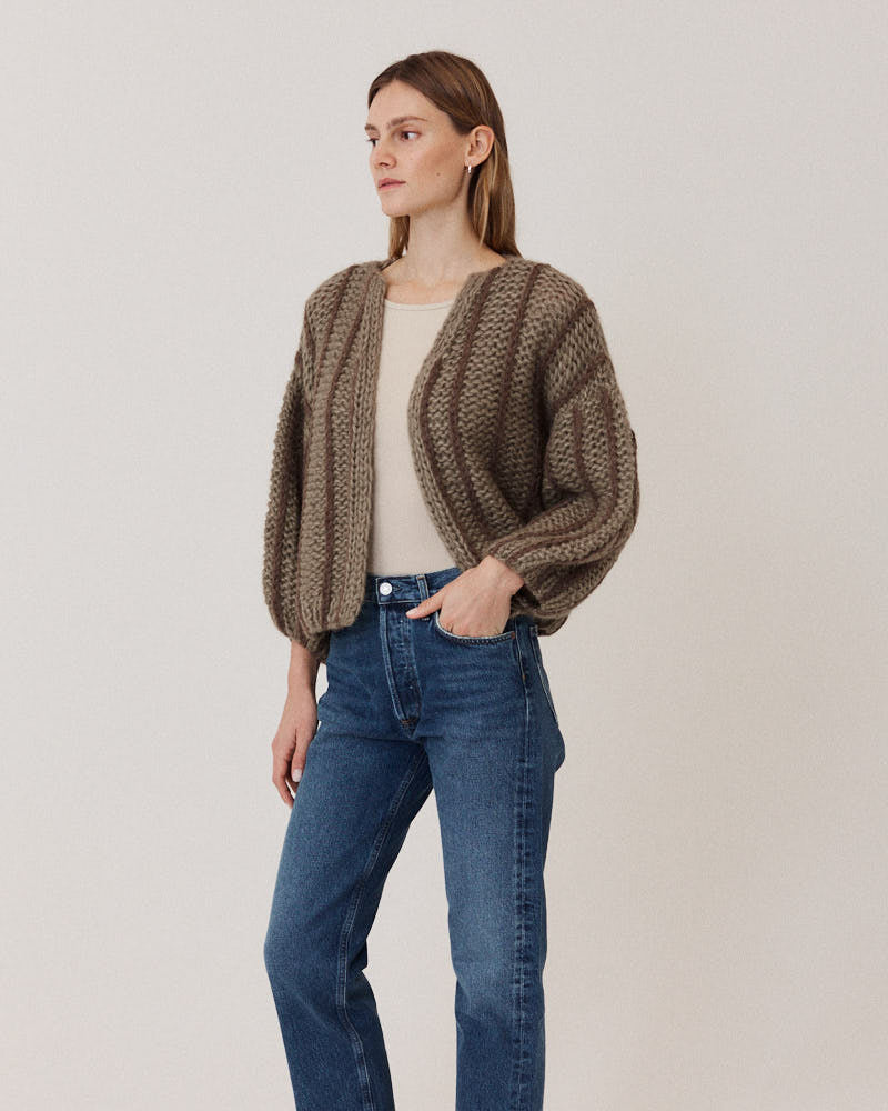 Preview: Chunky Alpaca Bomber Cardigan Vertical Stripes