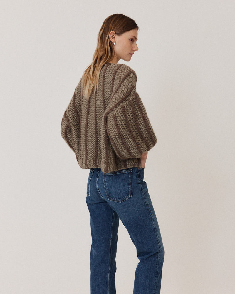 Preview: Chunky Alpaca Bomber Cardigan Vertical Stripes