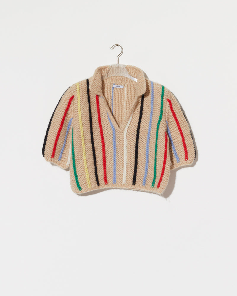 Preview: Chunky Alpaca Polo Shirt Vertical Stripes