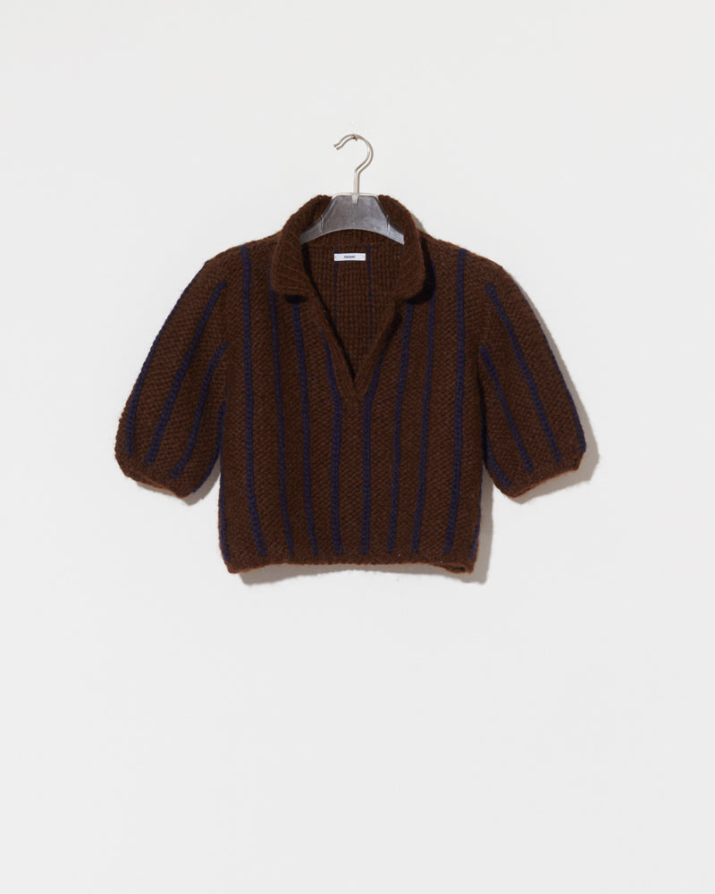 Preview: Chunky Alpaca Polo Shirt Vertical Stripes
