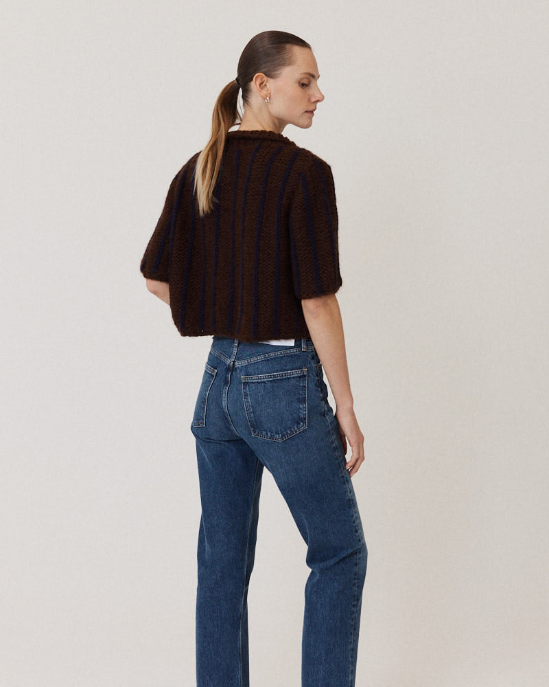Preview: Chunky Alpaca Polo Shirt Vertical Stripes