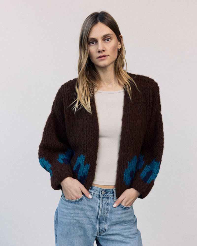 Preview: Fleecy Alpaca Intarsia Bomber Cardigan