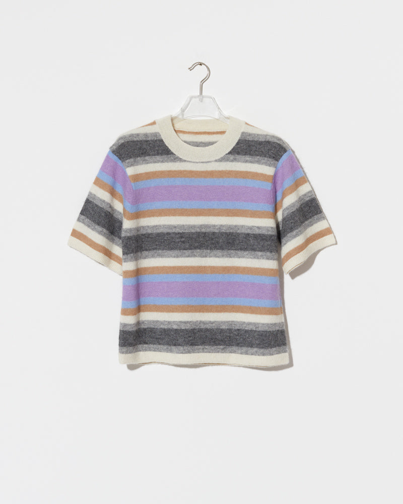 Fine Alpaca Boxy T-Shirt, Striped